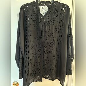 JOHNNY WAS beautiful 100% silk button down blouse. Size S, fits like a L-XL